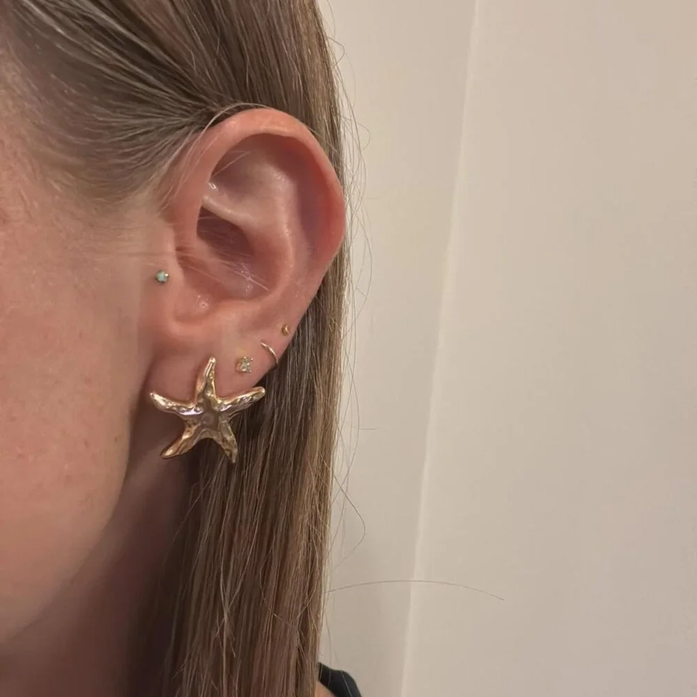 The Celeste Gold starfish Nantucket cape cod stud earrings